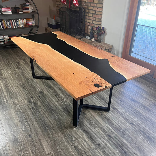 Epoxy River Table - Handmade Live Edge Alligator Juniper Epoxy